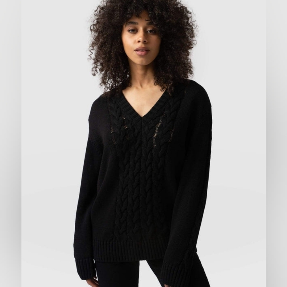 Saint+Sofia Cotton Cable Knit Sweater, M